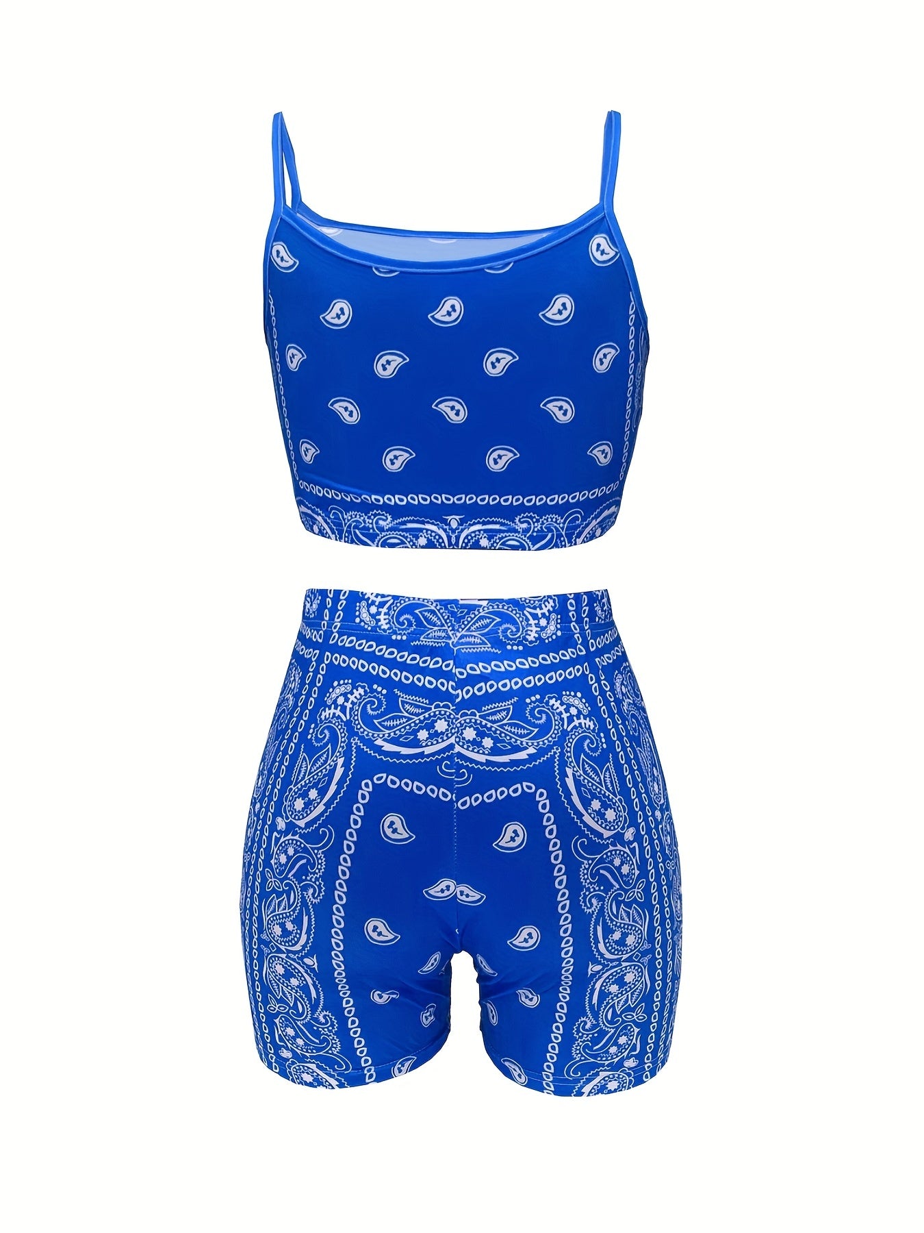 New European and American Women's Summer Clothes Paisley Strappy Sleeveless Shorts Two-Piece Set